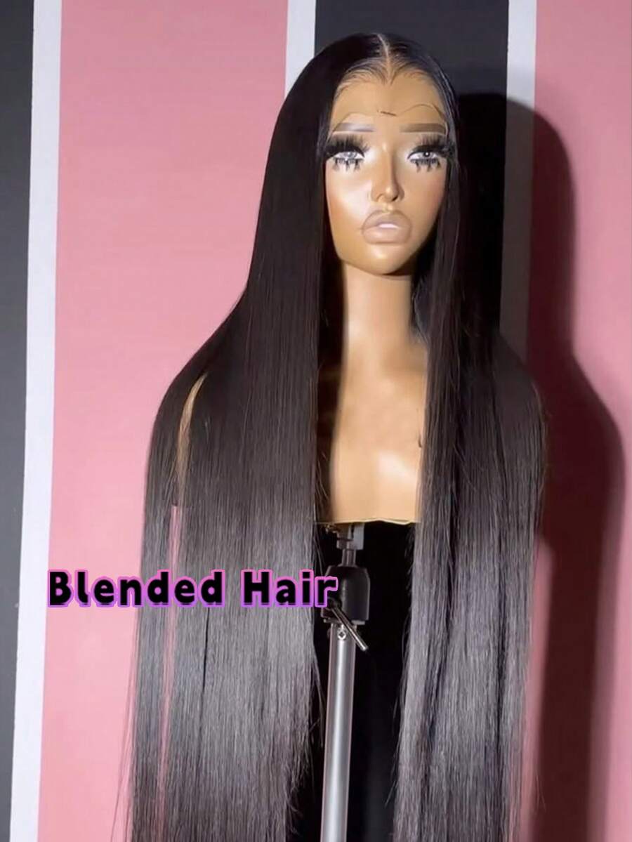 180%密度13X4高清蕾丝前假发，黑色直发蕾丝前假发，真人混纺假发，巴西原生发假发，自然13X4蕾丝前假发带婴儿发，耳到耳瑞士蕾丝