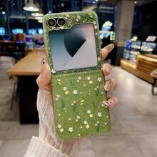 Ốp lưng điện thoại màu xanh lá cây lấp lánh họa tiết hoa lá và ngôi sao, mặt dây chuyền hình cỏ bốn lá, tương thích với Samsung Galaxy ZFlip7 Z Flip6 ZFlip 5 Zflip6 Zflip5, chống sốc. - màu xanh lá - Xem 6