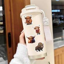 50pcs Cute Cartoon Scottish Highland Cow Stickers, Adorable Contrast Funny Decorative Stickers For Storage Box, Trash Can - Cartoon Highland Bull - View 9