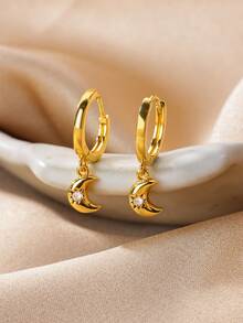 Bông tai hình trăng khuyết mạ vàng 18K đính đá Cubic Zirconia, chống thấm nước, trang sức quyến rũ cho tiệc cưới, món quà mới dành cho con gái, mẹ, bạn thân. - Nhiều - Xem 1