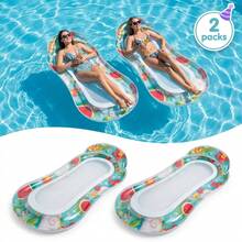 2pcs Transparent Watermelon Pattern Inflatable Floating Bed, PVC Material, Crystalline Watermelon Print, Refreshing Sweet Vacation Style, Ergonomic Arched Support For Neck, Soft Neck Pillow, Dual Air Chamber Design, Water Leisure Floating Bed, Suitable For Pool Party, Beach, Lake, Water Park, Sunbathing, Travel & Vacation, Lightweight Foldable Easy Storage, Quick Inflation & Deflation For Reusable, Pool Inflatable, Beach Essentials, Pool Float - 2 Transparent Watermelon Floating Bed - View 2