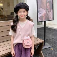1个女童蝴蝶结波点PU磁扣时尚斜挎包，适合所有季节日常使用 - A - 查看 3