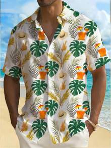 Hawaiian Mens 3D Print Shirt Tropical Leaves Hats Pineapple And Umbrella Drinks Honor Beach Escape Joy Calm Summer Vibes And Laidback Spirit - trắng - Xem 4