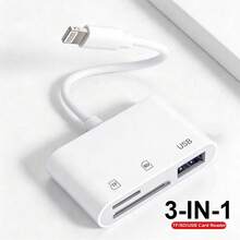 1pc USB C/Lightning 3-In-1 Card Reader, OTG 3.0 SD/TF/USB Flash Drive Adapter, Compatible With Type-C Laptops/Phones, Compatible With Iphone 17 Pro Max/17 Pro/17/Air/16/15/14/13/12/11, S25/S24/S23/S22/S21/S20, Series - White - View 1