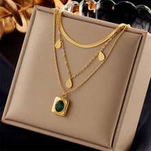 1 chiếc dây chuyền mặt dây chuyền vuông bằng thép không gỉ mạ vàng hai lớp xếp chồng lên nhau - Nhiều màu - Xem 6