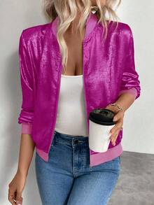 Áo khoác nữ Keke Bloomly tay dài nhẹ, khóa kéo, họa tiết da báo, kiểu dáng thường ngày, dáng suông. - Màu Hồng Tươi - Xem 5