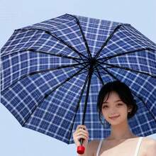 Classic Plaid Umbrella, Featuring A Timeless Plaid Design, Vintage And Versatile Style That Never Goes Out Of Fashion. Suitable For Both Rainy And Sunny Days, Providing Rain Protection And Sun Shading. Folds Compactly For Easy Storage. The 10-Rib Frame Is Made Of Reinforced Carbon Fiber/Carbon Steel, Offering Durability, Rust-Resistance And Enhanced Wind Resistance. - Multicolor - View 2