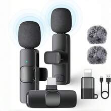 Mini Microphone For IPhone Android - Wireless Lavalier Microphone USB-C Lightning, Noise Cancelling Clip On Mic, 65ft Range, 12H Battery For Video Recording TikTokYouTube Content Creators - 黑色 - 查看 1