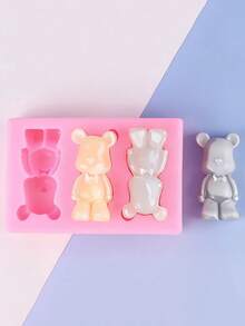 1pc, 3 Cavity Bowtie Bear Shaped Silicone Baking Mold - Multicolor - View 3