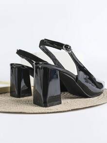 Giày cao gót đen 7cm, sandal đế dày, giày hở mũi gót vuông, giày dự tiệc, giày cưới, sandal quai hậu mũi nhọn. - màu đen - Xem 4