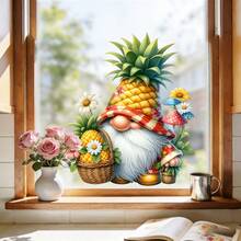 Hình dán tĩnh điện hình quả dứa lùn dán cửa sổ, không để lại cặn, có thể tái sử dụng, hai mặt, độ phân giải cao, thân thiện với nhà thuê, chống thấm nước, chống tia UV, thích hợp cho cửa sổ tủ bếp mùa hè. - 1PC - Xem 3