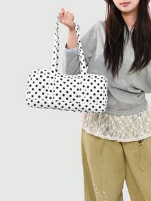 1 pieza Bolso de hombro de béisbol con lunares de contraste para mujer, bolso tote de gran capacidad de moda, bolso de viaje para viajes cortos, bolso de tela con múltiples bolsillos para deportes al aire libre - Blanco - Ver 4
