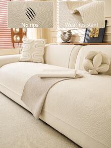 1件舒适雪尼尔沙发垫套，四季皆宜的现代简约防滑沙发座垫，防尘可水洗沙发套，米色，柔软不易褪色，宠物友好，适用于L型沙发和1/2/3/4人沙发 - 米色 - 查看 1