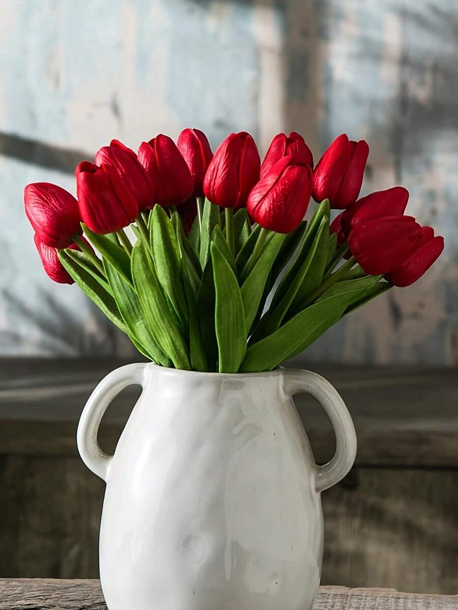 20 bông hoa tulip đỏ nhân tạo, bó hoa trang trí màu hồng ombre chân thực, thích hợp để trang trí nhà cửa, làm quà tặng ngày Valentine, khách sạn, tiệc tùng, đám cưới, trang trí bàn, đẹp nhưng không mùi.