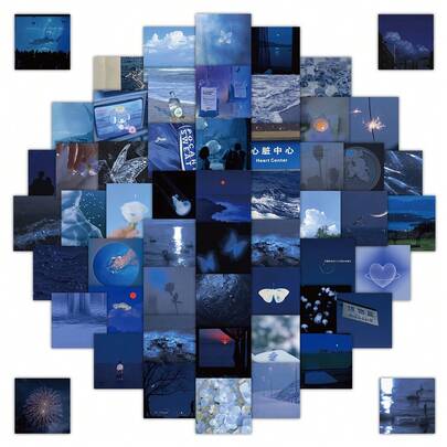 63 Sheets Soothing Blue Themed Stickers - Relaxing Style Labels For Notebook, Luggage & Craft Embellishment