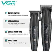 VGR Professional Electric Hair Clipper Set, 9000RPM Digital Display Adjustable Speed Cordless High-Power Hair Trimmer, Metal USB Rechargeable Hair Clipper, Gift For Men V-640 - Multicolor - View 9