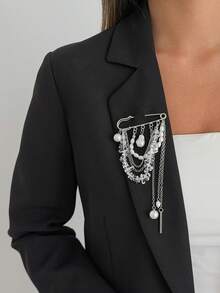 1件简约几何不对称仿宝石珍珠流苏胸针，优雅奢华，适合度假旅行、派对、日常休闲、情侣约会、女士节日百搭珠宝礼品 - 胸針 - 查看 4