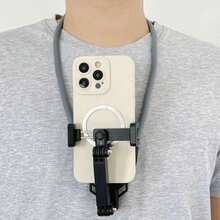 Soporte para teléfono montado en el cuello, cambia rápidamente entre los modos horizontal y vertical, adecuado para usuarios con postura encorvada, compatible con cámaras de acción - Negro - Ver 11