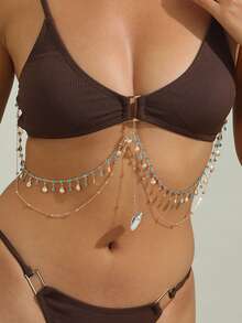 1pc Women's Fashion Sexy Shell Pendant Bikini Chain, Versatile Shiny Body Chain Suitable For Beach & Holiday Wear - Seashell Style - View 1