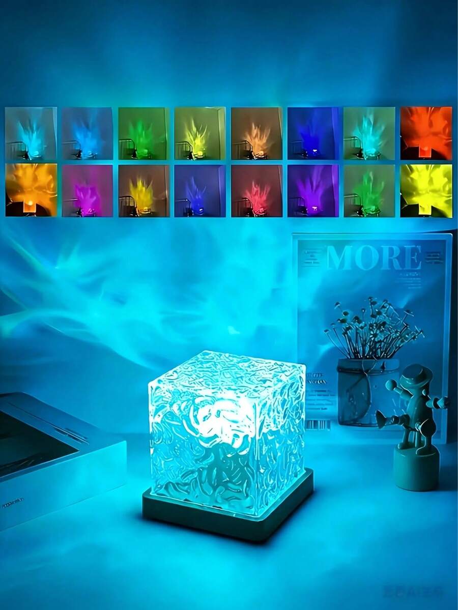 AMill Aurora Wave Projection Lamp - 16-Color Gradient Flame & Water Pattern Light With Remote Control, USB Powered LED Nightlight, Suitable For Office And Dining Room Decor