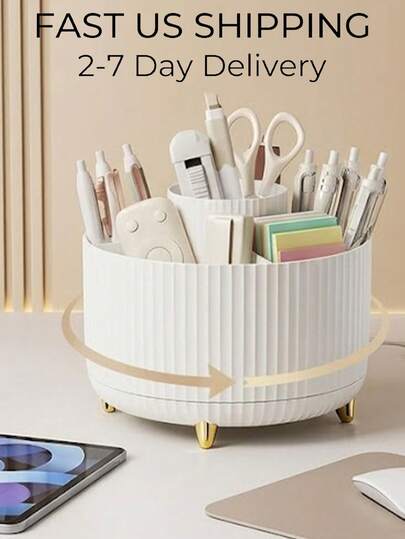 [Delivery Within 2-7 Days In The United States] Modern Rotating Cosmetic Display Stand With Ribbed Design Elegant Makeup Brush Holder For Vanity Sleek Skin Care Organizer For Bathroom To Arrange Serums Perfumes Lotions Makeup Storage Box Case Home Decor Dorm Room Essentials Travel Friendly Organizer Back To School Office Accessories.