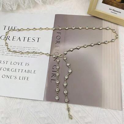 1 chiếc dây đeo eo bằng bạc đính đá lấp lánh có thể điều chỉnh, dây đeo thân bằng pha lê lấp lánh dành cho nữ, phụ kiện dự tiệc sang trọng.