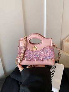 1 chiếc túi xách mini lấp lấp lánh, túi tote khoét rỗng, túi đeo chéo dành cho bé gái dự tiệc và buổi tối. - Hồng - Xem 3