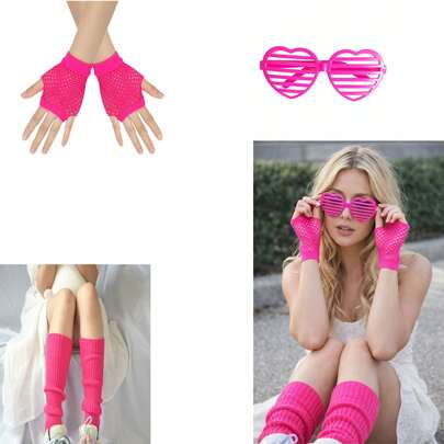 Conjunto de 3 piezas de estilo de los años 80, incluye gafas, guantes de red y calentadores de piernas, adecuado para fiestas retro de los 80, Halloween, actuaciones de baile, fiestas con temática de los 80, disfraces de baile de los 80, uniformes escolares