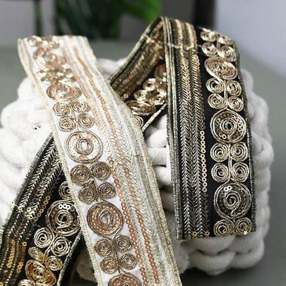 Dây ruy băng trang trí dài 1,5 yard/137cm, vải ren trang trí dùng để thêu trang trí trên trang phục thiểu số.