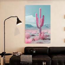 Con marco 1 pieza de de lona de cactus rosa, decoración enmarcada de para sala de estar, dormitorio, cocina, oficina, regalo único de Navidad, decoración de pared de fiesta individual, - Enmarcado - Ver 1