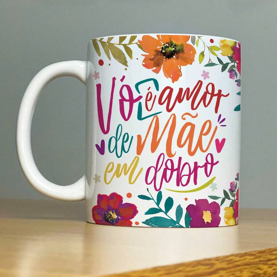 Porcelain Mug, Mother's Day Gift, Grandma's Love Is Doubled - 白色 - 查看 1