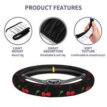1pc Cherry Print Car Steering Wheel Cover, Waterproof, No Inner Ring, Protective Cover For Car Interior Steering Wheel, Suitable For All Seasons - Little Cherry - View 6