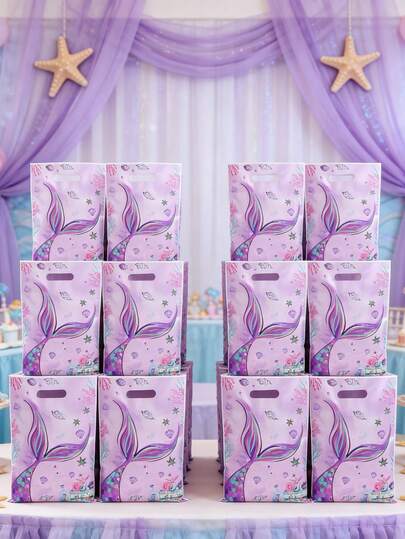 10/25/50 piezas Bolsas de lona con diseño de sirena, Bolsas de regalo de plástico para cumpleaños de sirena, Bolsas de decoración para fiesta de cumpleaños, Bolsas de obsequio, Bolsas de regalo de cumpleaños, Bolsas de plástico, Suministros de embalaje de cocina, Embalaje de regalo de cumpleaños, Recuerdos de fiesta de cumpleaños