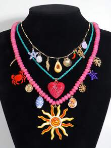 3 chiếc vòng cổ nhiều lớp mặt hình cua, trái tim, sao biển, quả bơ làm thủ công theo phong cách Bohemian dành cho nữ, phụ kiện vòng cổ hạt cườm hình tôm hùm, vỏ sò, ớt chuông dễ thương cho kỳ nghỉ bãi biển (Làm thủ công, vị trí mặt dây chuyền ngẫu nhiên, màu hạt có thể có một số lỗi nhỏ) - Nhiều màu - Xem 7