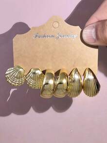2-6-18pcs Gold Tone Fashion Jewelry Earring Set, Suitable For Daily, Travel, Vacation, Date, Festival, Engagement, Beach Wear, Versatile For All Seasons - Gold - View 4