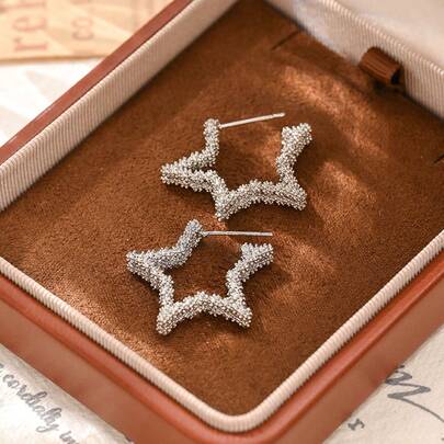 GLIMMER GI 1对女士时尚耳环，纹理星形设计耳环，优雅百搭，适合日常、度假、婚礼、情人节、生日、母亲节、感恩节、圣诞节等场合作为礼物。