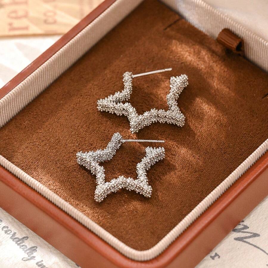 GLIMMER GI 1 Đôi bông tai thời trang nữ, thiết kế hình ngôi sao có họa tiết, thanh lịch và đa năng, phù hợp cho sử dụng hàng ngày, đi nghỉ mát, đám cưới, ngày Valentine, sinh nhật, ngày của Mẹ, Lễ Tạ ơn, quà Giáng sinh. - Bạc - Xem 1