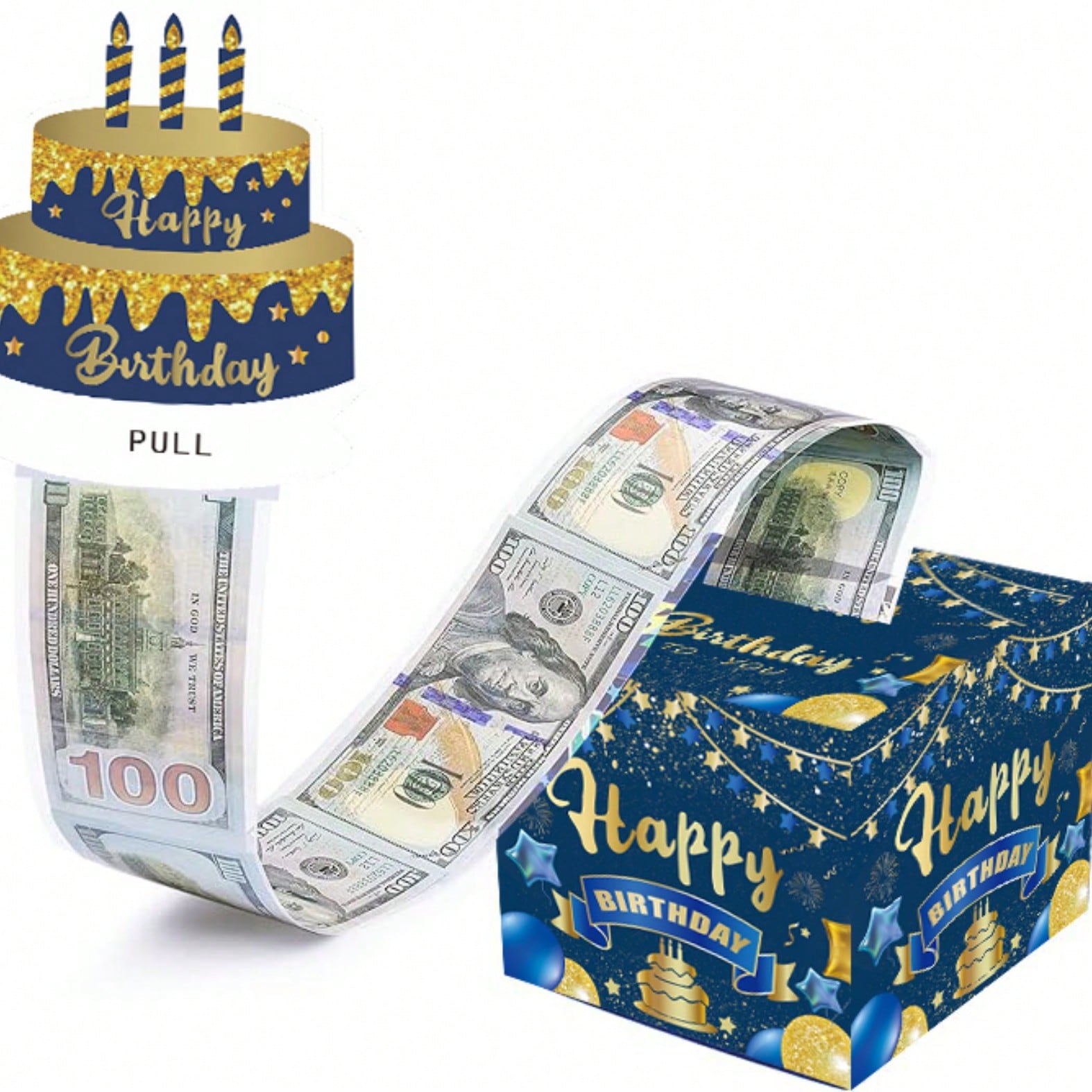 派对盒-生日拉出式钞票盒,现金礼物爆炸惊喜盒,带有贺卡和说明手册的拉出式钞票套装,适合各年龄段的DIY惊喜礼盒