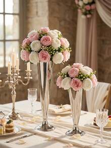Elegante jarrón de metal plateado, decoración central de mesa de boda, cena a la luz de las velas y decoración del hogar, mejor regalo para amigas, regalo de invierno - De moda - Ver 8