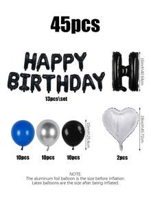 45件套蓝黑生日派对装饰气球套装，包含16英寸字母和心形气球，蓝/黑/银色乳胶气球，适用于派对场景、生日派对、拍照区、家庭派对背景、浪漫求婚装饰。 - 多色 - 查看 2