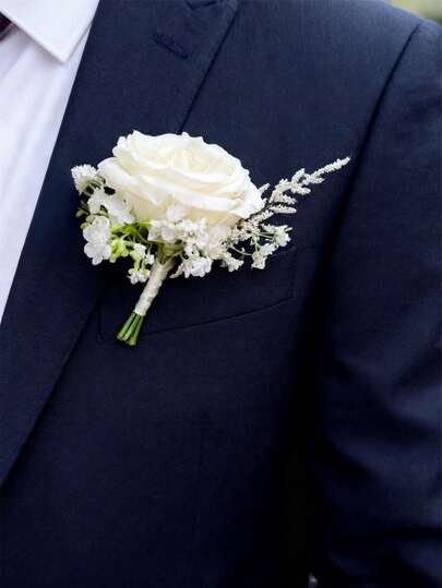 1pc/6pcs Artificial Silk Rose Flower Groom Boutonniere Man Brother Corsage Graduate Pin Suit Wedding Flowers Party Deocration