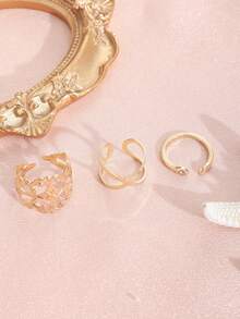 一套时尚简约金色镂空水钻脚趾戒指，适合女性海滩约会、度假、送礼、日常佩戴 - 金色 - 查看 3