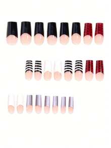 Bộ 24 miếng dán móng tay acrylic vuông cỡ trung bình, kiểu Y2K sọc đen trắng viền xám ombre, kiểu Punk thanh lịch chấm bi đỏ tía, kiểu Pháp đen trắng nền nude, móng giả phủ toàn bộ cho nữ và bé gái, kèm 1 tờ keo và 1 miếng keo mini ngẫu nhiên. - Nhiều màu - Xem 3