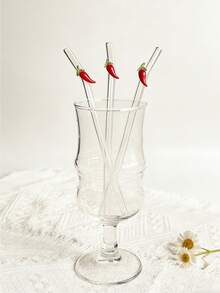 1/2/5 pièces Kit de pailles en verre incurvées transparentes réutilisables et résistantes avec design piment et embout décoratif, convient pour tasses à eau, boissons glacées, thé au lait boba, espresso, jus de fruits, smoothies, cocktails artisanaux, usage domestique, pub, café - Voir 1