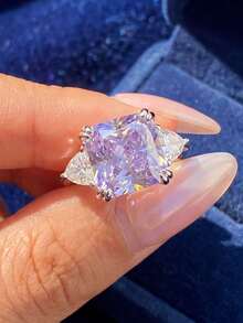 1 pieza Anillo de plata de ley 925 con 5 quilates de circonita cúbica cuadrada y colorida, anillo de lujo para mujer, joyería exquisita, regalo para ella - Estilo 6 - Ver 5