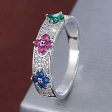 1pc Delicate Floral Geometric Design Cubic Zirconia Inlaid Ring For Women - Multicolor - View 20