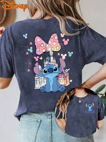 Disney License T Shirts,Disney Stitch Lilo & Stitch Graphic T-Shirt, Women's Oversized Castle Minnie Bow Mickey Balloon Print Short Sleeve Tee, Casual Loose Fit Cute Top For Lilo & Stitch Fans, Disney Trips, Daily Wear & Theme Park Outings ,Camiseta, Summer Outfits For Women, Summer Clothes, Summer Tops, Tops For Women, Festival Outfits, Summer Tops For Women, Mother's Day, Mother's Day Clothing, Gifts For Family And Friends, Spring Outfits For Women, Officially Licensed Disney T-Shirts, Disney Men's And Women's Spring/Summer Fashion Casual Short-Sleeve T-Shirts - Màu xanh lam - Xem 1