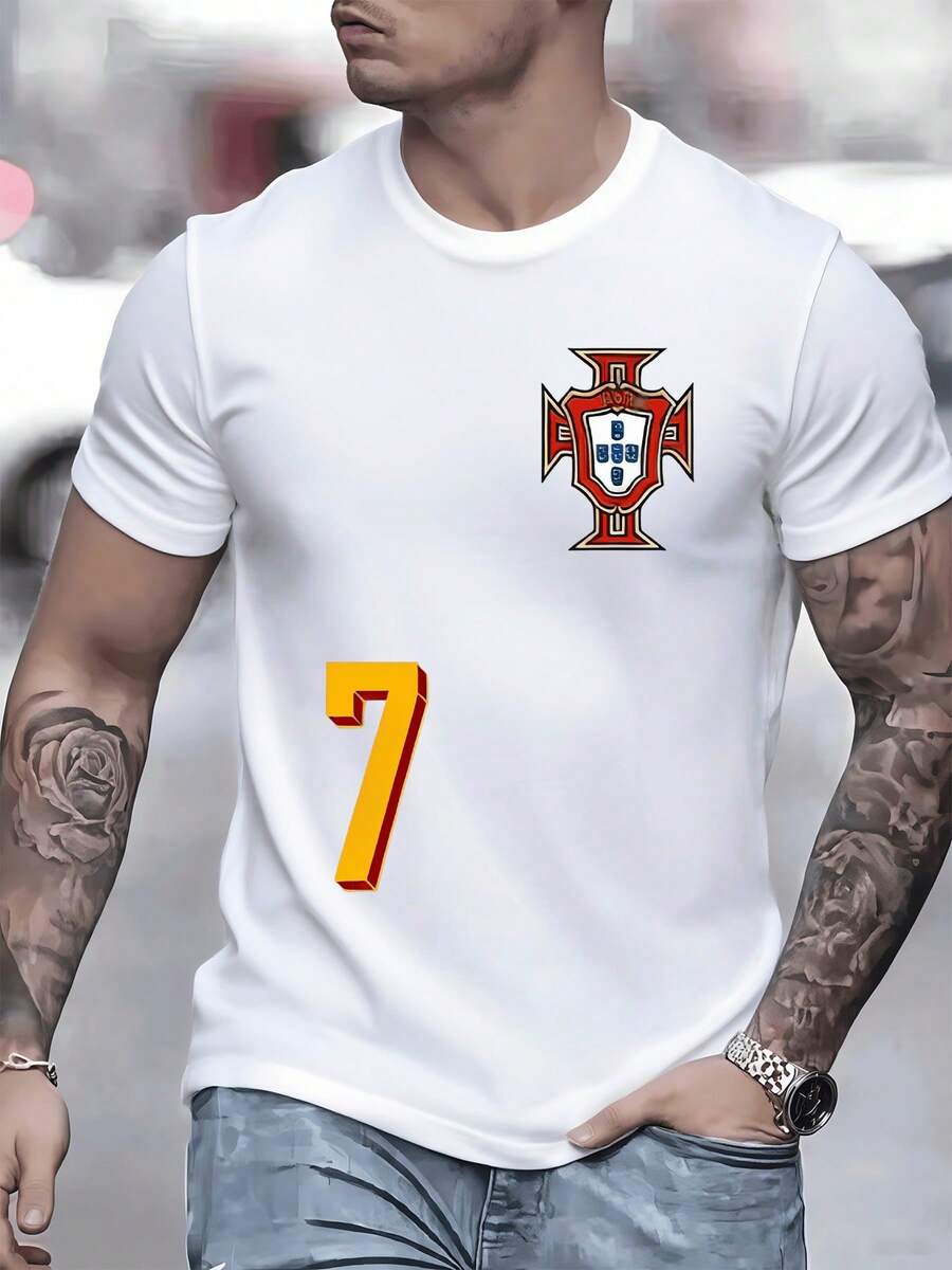 Symbol Of Portuguese Pride With National In The Shape Of A Red And White Cross Representing The Passion For Football And The Golden Number 7 Highlighting Strength On The Field. Men's Modern And Comfortable Football World Cup Jersey - 白色 - 查看 1