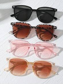4pcs Square Plastic Full Frame Fashion Girl Style Best Friend Style Chic Glasses, Suitable For Vacation, Street Photography, Music Festivals, Parties, Fits All Face Shapes - Multicolor - View 2
