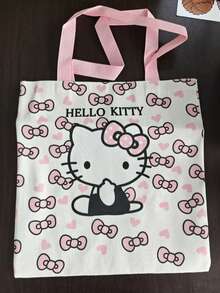 Bộ 1 túi tote chủ đề Công chúa Hello Kitty của Sanrio - Túi xách kiêm ví bằng vải canvas bền chắc với nơ và trái tim màu hồng, hoàn hảo cho tiệc tùng/sử dụng hàng ngày. - Nhiều màu - Xem 9